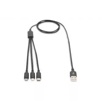 USB nabíjací kábel, 3 v 1, USB A - Lightning+micro B+Type-C 1m, kábel, bavlna, CE, bl USB nabíjací kábel, 3 v 1, USB A - Lightning+micro B+Type-C 1m, kábel, bavlna, CE, bl