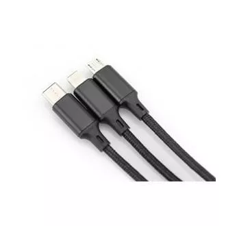 USB nabíjací kábel, 3 v 1, USB A - Lightning+micro B+Type-C 1m, kábel, bavlna, CE, bl USB nabíjací kábel, 3 v 1, USB A - Lightning+micro B+Type-C 1m, kábel, bavlna, CE, bl