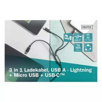 USB nabíjací kábel, 3 v 1, USB A - Lightning+micro B+Type-C 1m, kábel, bavlna, CE, bl USB nabíjací kábel, 3 v 1, USB A - Lightning+micro B+Type-C 1m, kábel, bavlna, CE, bl