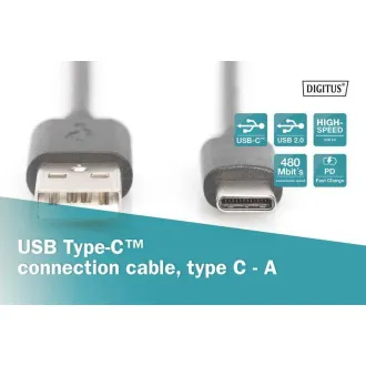 Digitus Pripojovací kábel USB C na A 1,0 m, 3A, 480 MB, verzia 2.0