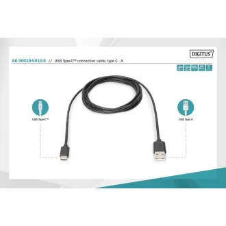 Digitus Pripojovací kábel USB C na A 1,0 m, 3A, 480 MB, verzia 2.0