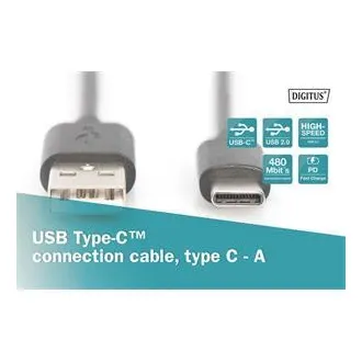 Digitus Pripojovací kábel USB C na A 1,0 m, 3A, 480 MB, verzia 2.0