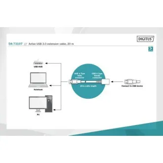 Digitus USB 3.0 aktívny predlžovací kábel dĺžka: 20 m Digitus USB 3.0 aktívny predlžovací kábel dĺžka: 20 m