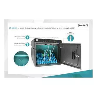 DIGITUS mobilná stolná nabíjacia skrinka pre tablety do 14 palcov, 10 zariadení. UV-C, USB-C ( až 20W na zariadení