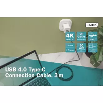 DIGITUS Pripojovací kábel USB 4, TypeC na TypeC, AL-Housing PP Braid 4K @ 60Hz, PD3.0, 20Gbits / s, 3m, bl. DIGITUS Pripojovací kábel USB 4, TypeC na TypeC, AL-Housing PP Braid 4K @ 60Hz, PD3.0, 20Gbits / s, 3m, bl.
