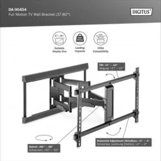 DIGITUS Plne pohyblivý TV nástenný držiak 37-80", 60 kg zaťaženie max., VESA: 200x100, 200x200, 300x200, 400x200, 300x300, 400x300 DIGITUS Plne pohyblivý TV nástenný držiak 37-80", 60 kg zaťaženie max., VESA: 200x100, 200x200, 300x200, 400x200, 300x300, 400x300