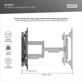DIGITUS Plne pohyblivý TV nástenný držiak 37-80", 60 kg zaťaženie max., VESA: 200x100, 200x200, 300x200, 400x200, 300x300, 400x300 DIGITUS Plne pohyblivý TV nástenný držiak 37-80", 60 kg zaťaženie max., VESA: 200x100, 200x200, 300x200, 400x200, 300x300, 400x300