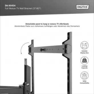 DIGITUS Plne pohyblivý TV nástenný držiak 37-80", 60 kg zaťaženie max., VESA: 200x100, 200x200, 300x200, 400x200, 300x300, 400x300 DIGITUS Plne pohyblivý TV nástenný držiak 37-80", 60 kg zaťaženie max., VESA: 200x100, 200x200, 300x200, 400x200, 300x300, 400x300