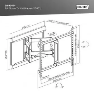 DIGITUS Plne pohyblivý TV nástenný držiak 37-80", 60 kg zaťaženie max., VESA: 200x100, 200x200, 300x200, 400x200, 300x300, 400x300 DIGITUS Plne pohyblivý TV nástenný držiak 37-80", 60 kg zaťaženie max., VESA: 200x100, 200x200, 300x200, 400x200, 300x300, 400x300
