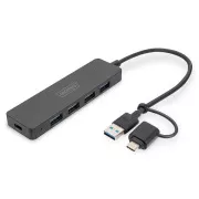 Digitus USB 3.0 Hub 4-Port, Slim Line, 0,2 m kábel