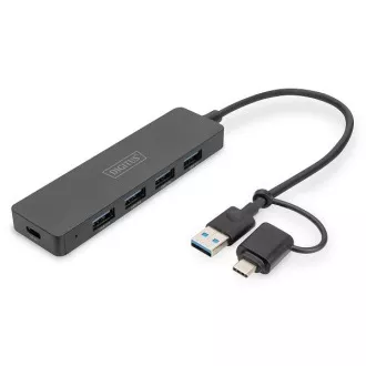 Digitus USB 3.0 Hub 4-Port, Slim Line, 0,2 m kábel