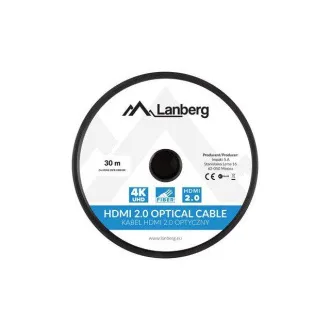 LANBERG Aktívny optický kábel High Speed with Ethernet 2.0, 4K@60Hz, M/M, dĺžka 30m, čierny, pozlátené konektory