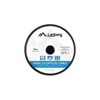 LANBERG Aktívny optický kábel High Speed with Ethernet 2.0, 4K@60Hz, M/M, dĺžka 30m, čierny, pozlátené konektory