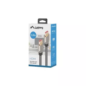 LANBERG Ultra High Speed HDMI 2.1 kábel, 48 Gbps, 8K @ 60Hz, 5K @ 120Hz, dĺžka 1m, čierny, pozlátené konektory LANBERG Ultra High Speed HDMI 2.1 kábel, 48 Gbps, 8K @ 60Hz, 5K @ 120Hz, dĺžka 1m, čierny, pozlátené konektory
