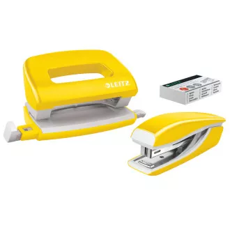 LEITZ Set mini zošívačky a dierovačky WOW, žltá