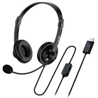 Genius headset - HS-230U, náhlavný, drôtový, s mikrofónom, ovládanie hlasitosti, dĺžka kábla 2,4m, USB, čierny Genius headset - HS-230U, náhlavný, drôtový, s mikrofónom, ovládanie hlasitosti, dĺžka kábla 2,4m, USB, čierny