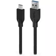 Genius ACC-A2CC-3A, Kábel, USB A/USB-C, USB 3.0, 3A, QC 3.0, opletený, 1m, čierny
