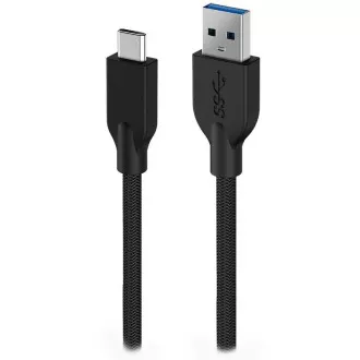 Genius ACC-A2CC-3A, Kábel, USB A/USB-C, USB 3.0, 3A, QC 3.0, opletený, 1,5 m, čierny