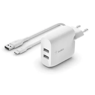 Belkin BOOST CHARGE™ Duálna 24W USB-A nástenná nabíjačka + 1m USB-C kábel, biela