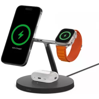 Belkin BOOST CHARGE™ PRE MagSafe 3v1 Bezdrôtové nabíjanie pre iPhone/Apple Watch/AirPods, čierna - NOVÁ VERZIA