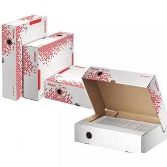 LEITZ Esselte Speedbox rýchlo-zložiteľný archivačný kontajner s vekom na zakladače, biela-červená LEITZ Esselte Speedbox rýchlo-zložiteľný archivačný kontajner s vekom na zakladače, biela-červená