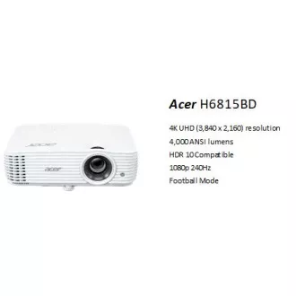Acer H6815BD DLP/4K UHD 3840x2160/4000 ANSI lm/10 000:1/2xHDMI /repro 1x3W/2,9 Kg Acer H6815BD DLP/4K UHD 3840x2160/4000 ANSI lm/10 000:1/2xHDMI /repro 1x3W/2,9 Kg