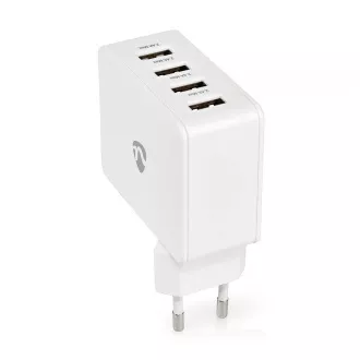 Nedis WCHAU481AWT- Sieťová Nabíjačka | 24 W | Funkcia rýchleho nabíjania | 4x 2.4 A | 4 výstupy | 4x USB-A | Biela