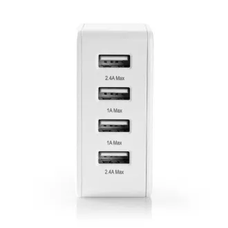 Nedis WCHAU481AWT- Sieťová Nabíjačka | 24 W | Funkcia rýchleho nabíjania | 4x 2.4 A | 4 výstupy | 4x USB-A | Biela