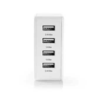 Nedis WCHAU481AWT- Sieťová Nabíjačka | 24 W | Funkcia rýchleho nabíjania | 4x 2.4 A | 4 výstupy | 4x USB-A | Biela