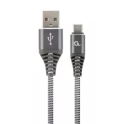 GEMBIRD CABLEXPERT Kábel USB 2.0 AM na Type-C kábel (AM/CM), 2m, opletený, šedo-biely, blister, PREMIUM QUALITY