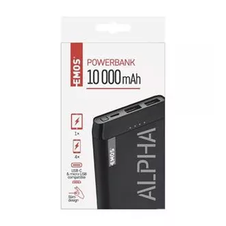 Emos Powerbank ALPHA 10S, 10000 mAh, USB-C, 2.1A, čierna