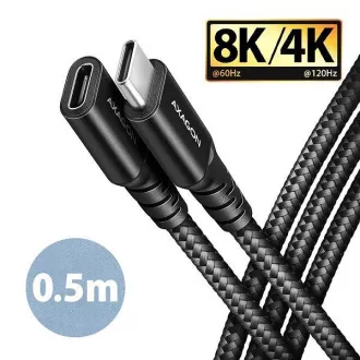 AXAGON BUCM32-CF05AB predlžovací kábel USB-C (M) <-> USB-C (F), 0.5m, USB 20Gbps, PD 240W 5A, 8K HD, ALU, oplet, čierny AXAGON BUCM32-CF05AB predlžovací kábel USB-C (M) <-> USB-C (F), 0.5m, USB 20Gbps, PD 240W 5A, 8K HD, ALU, oplet, čierny