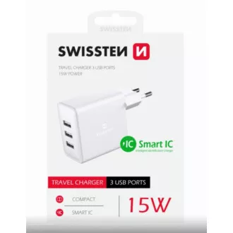 SWISSTEN SIEŤOVÝ ADAPTÉR 3x USB 3A 15W BIELÝ