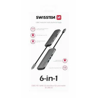 SWISSTEN USB-C HUB 6-IN-1 (USB-C PD, 3x USB 3.0, SD, MICRO SD) ALUMINIUM SWISSTEN USB-C HUB 6-IN-1 (USB-C PD, 3x USB 3.0, SD, MICRO SD) ALUMINIUM