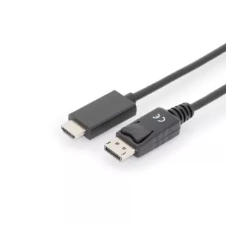 Digitus káblový adaptér DisplayPort, DP - HDMI typu A, M/M, 2,0 m, s blokovaním, DP 1.2_HDMI 2.0, 4K/60Hz, CE, bl