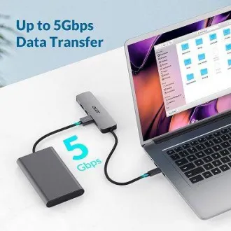 Acer 5IN1 Mini Dock statioType- C dongle, 1x HDMI (až 3840x2160@60hz), 3x USB 3.0 5Gbps ports, 1x Type-C up to 100W PD port (hosť)