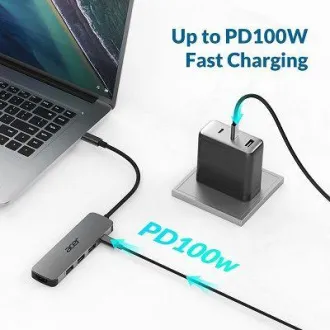 Acer 5IN1 Mini Dock statioType- C dongle, 1x HDMI (až 3840x2160@60hz), 3x USB 3.0 5Gbps ports, 1x Type-C up to 100W PD port (hosť)