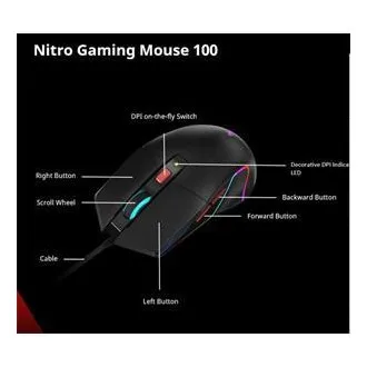 ACER NITRO myš NMW100 čierna, až 7200 DPI, káblová, 6 tlačidiel, retail balenie