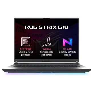 ASUS ROG Strix G18 - Ultra 9 Procesor 275HX/32GB/1TB SSD/RTX 5080 16GB/18"/2,5K/IPS/240Hz/2y PUR/Win 11 Home/sivá