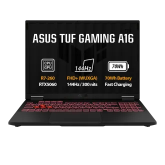 ASUS TUF Gaming A16 - Ryzen 7 260/16GB/512GB SSD/RTX 5060 8GB/16"/WUXGA/IPS/144Hz/2y PUR/Win 11 Home/sivá ASUS TUF Gaming A16 - Ryzen 7 260/16GB/512GB SSD/RTX 5060 8GB/16"/WUXGA/IPS/144Hz/2y PUR/Win 11 Home/sivá