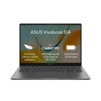 ASUS Vivobook S14 - Snapdragon X X1 26 101/16GB/512GB SSD/14"/WUXGA/IPS/2y PUR/Win 11 Home/sivá ASUS Vivobook S14 - Snapdragon X X1 26 101/16GB/512GB SSD/14"/WUXGA/IPS/2y PUR/Win 11 Home/sivá