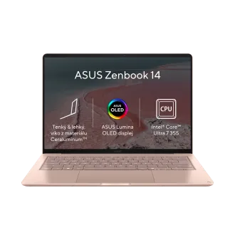 ASUS Zenbook 14 - Ultra 7 355/24GB/512GB SSD/14"/3K/OLED/2y PUR/Win 11 Home/ružová