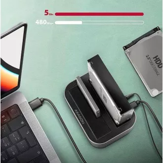 AXAGON ADSA-DC, USB-C 5Gbps - 2x SATA 6G 2.5"/3.5" SSD/HDD CLONE DUAL dokovacia stanica