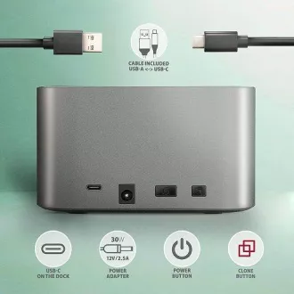 AXAGON ADSA-DC, USB-C 5Gbps - 2x SATA 6G 2.5"/3.5" SSD/HDD CLONE DUAL dokovacia stanica