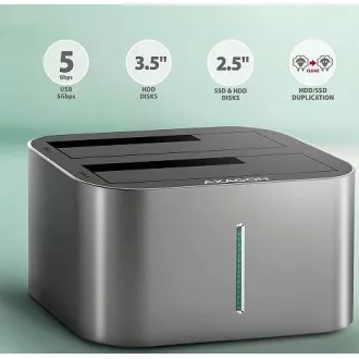 AXAGON ADSA-DC, USB-C 5Gbps - 2x SATA 6G 2.5"/3.5" SSD/HDD CLONE DUAL dokovacia stanica