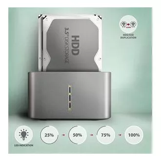 AXAGON ADSA-DC, USB-C 5Gbps - 2x SATA 6G 2.5"/3.5" SSD/HDD CLONE DUAL dokovacia stanica