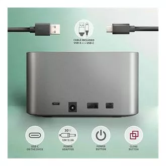 AXAGON ADSA-DC, USB-C 5Gbps - 2x SATA 6G 2.5"/3.5" SSD/HDD CLONE DUAL dokovacia stanica