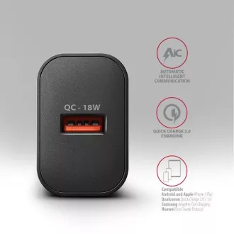 AXAGON ACU-QC18, Nabíjačka do siete 18W, 1x port USB-A, QC3.0/AFC/Apple, čierna