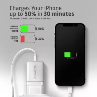 AXAGON ACU-PD20W, nabíjačka do siete 20W, 1x port USB-C, PD3.0/PPS/QC4+/AFC/Apple, biela
