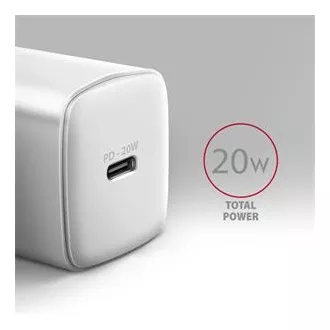 AXAGON ACU-PD20W, nabíjačka do siete 20W, 1x port USB-C, PD3.0/PPS/QC4+/AFC/Apple, biela